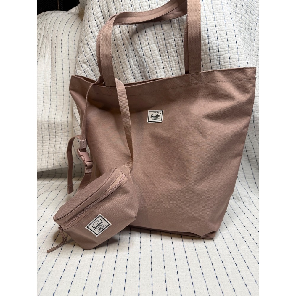 Herschel Supply Co Tote Bag and Hip Pack Set Ash Rose Mauve Canvas Zip Top
